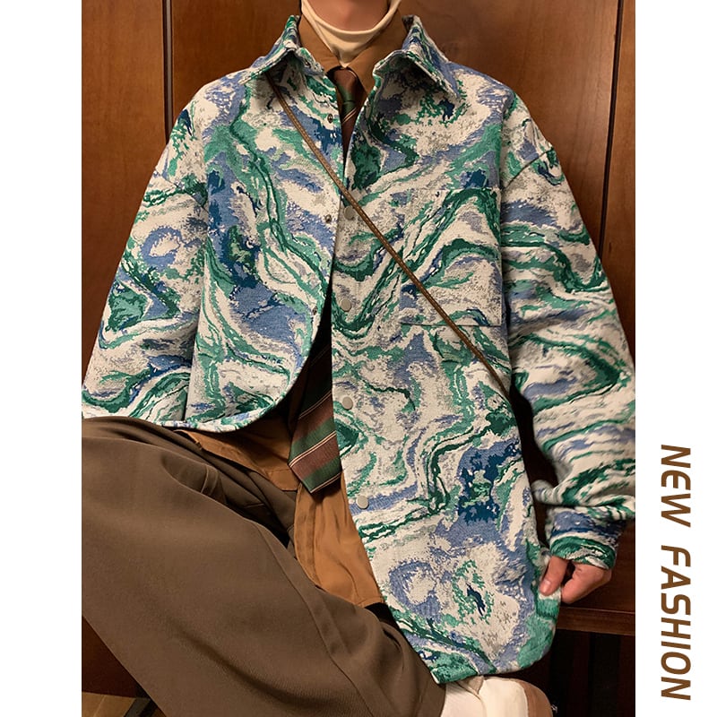 [KCSJ Series]★Jacket★ 2color Outerwear Camouflage Pattern Ink Pattern Unisex Men's Large Size Blue Red