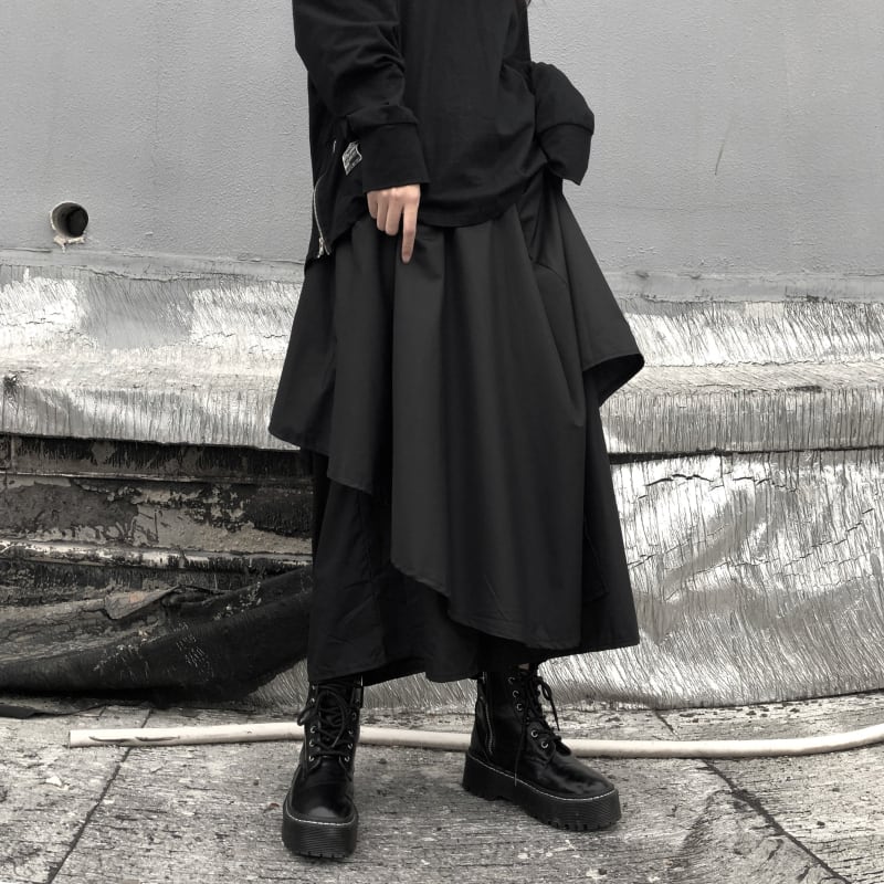 [Miyakoya Series]★Culotte Skirt★ Gaucho Pants Harajuku Style Retro Black Black Irregular Long Length Plain