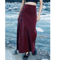 Load image into Gallery viewer, [Da Qinglong Shu Series]★China style skirt★ PU skirt China button red red Chinese clothes slimming slit
