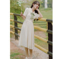 Load image into Gallery viewer, [Han Xuanwei Series] ★One Piece★ 2color Simple Cute Date Ribbon Beige Easy to Match Short Sleeve Dress
