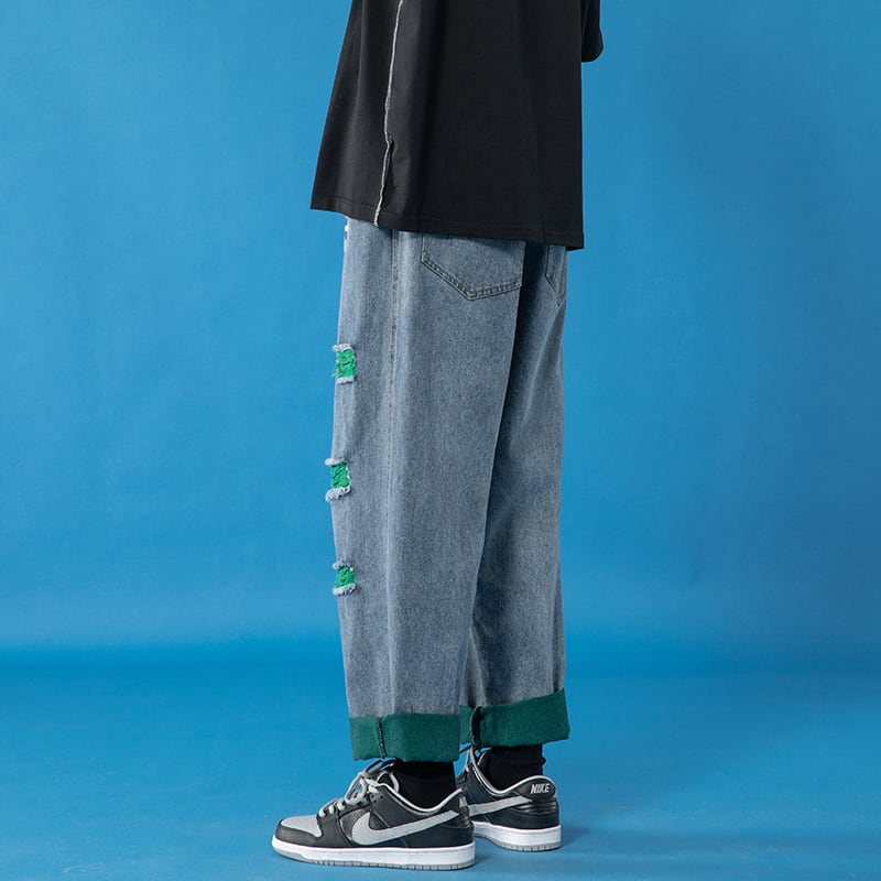 [XUNJIA series]★Denim pants★ 2color bottoms pants unisex men's large size color scheme black blue