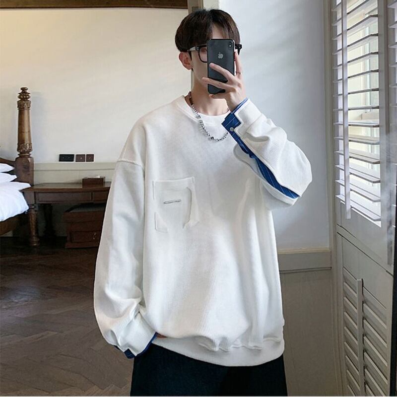 [Rana Series] ★Tops★ 2color Faux Layered Casual Unisex Men's Black White Blue ML XL 2XL