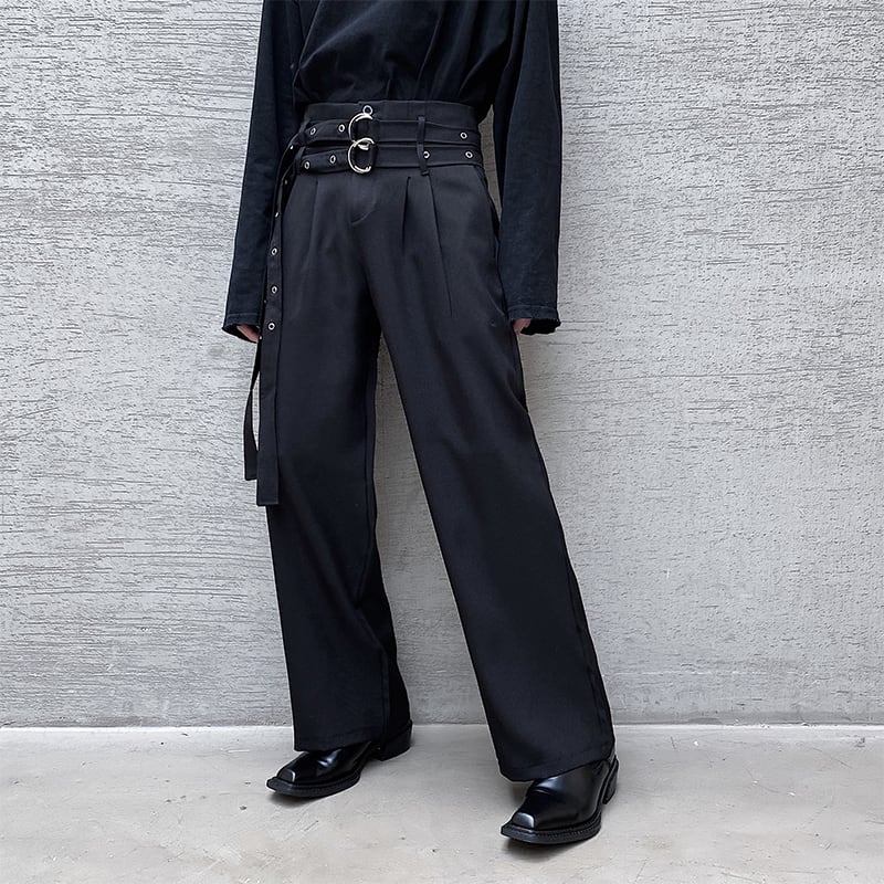 [WENYI Series]★Casual Pants★ Designed Trousers Bottoms Unisex Men's Black Black