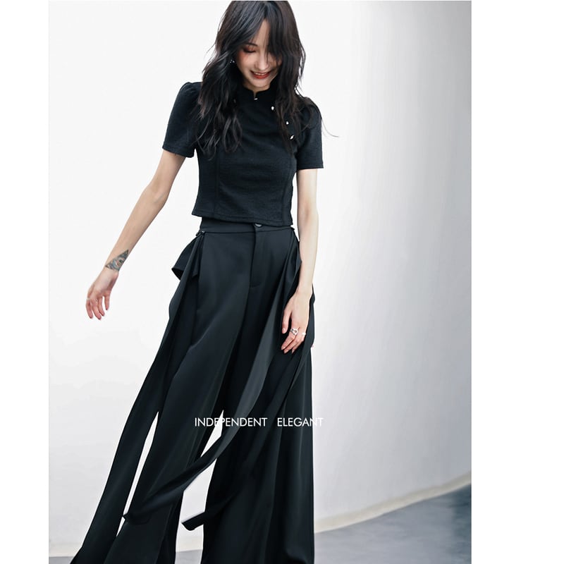 [Big Blue Dragon Series] ★China style pants★ 2color bottoms Casual Plain Black White Slimming fit