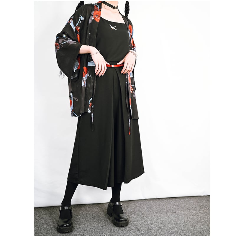 [Kokaisha---Kaikage Series]★China style pants★Bottoms Gaucho pants Plain slimming ML XL Black Black