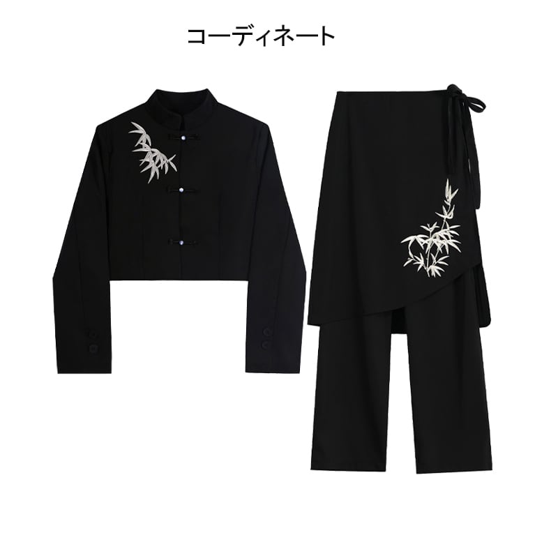 [LHSEN Series]★China style trousers★Bottoms Designed Bamboo Easy to match Black Black