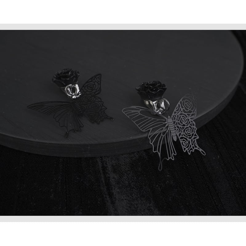 [Small Blue Dragon Series] ★China Style Earrings★ Pair Earrings Ladies Accessories Butterfly Black Black