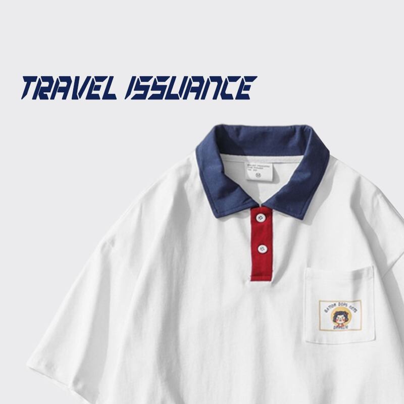 [TRAVEL ISSUANCE series]★POLO shirt★ 2color tops Color scheme Unisex Men's White Navy