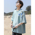 Load image into Gallery viewer, [MANYSTON Series]★T-shirt★ Tops 3color Unisex Men's Short Sleeve Floral Pattern Blue White Black Casual
