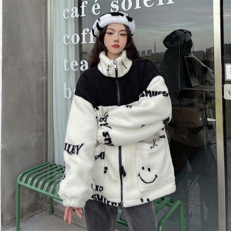 [Style Series] ★Outer★ 2color Jacket Unisex Men's Black White Black White Thick Warm