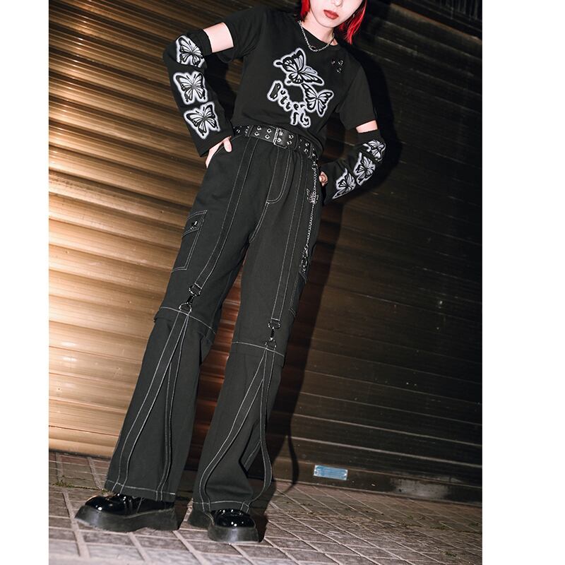 [Ancient monster---Butterfly efficiency series] ★Casual pants★ Trousers bottoms Black Black Unique S M L XL