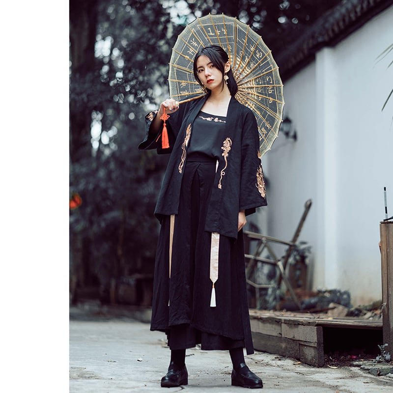 [Ancient ghost house---Wenmu Shuang complete series] ★China style happi coat★ Embroidery thin outerwear original summer improved Chinese clothing black black