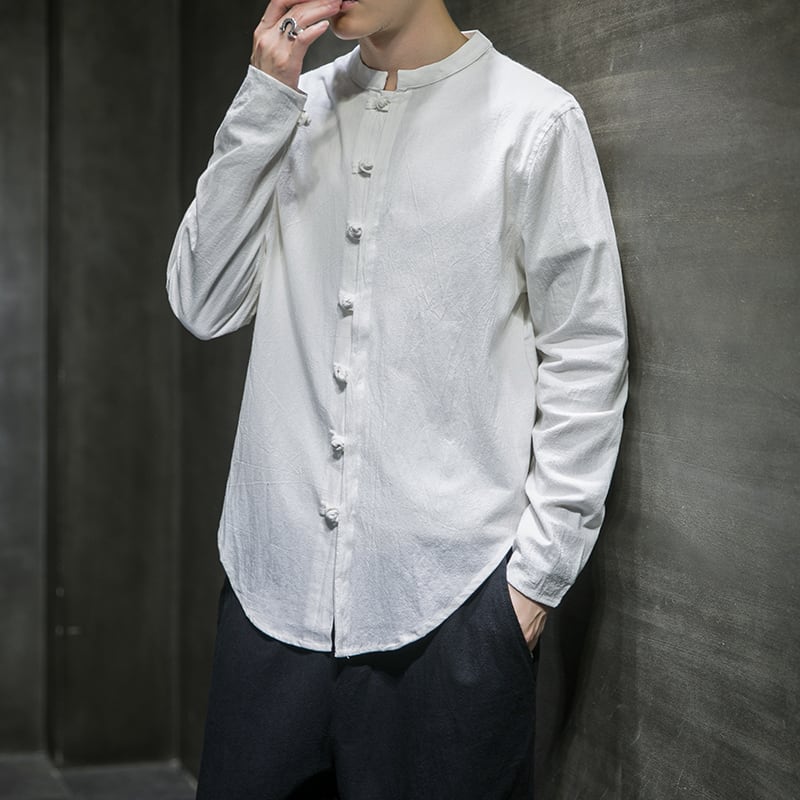 [Koji series] ★China style tops★Men's shirt 9color China button stand neck casual large size plain color