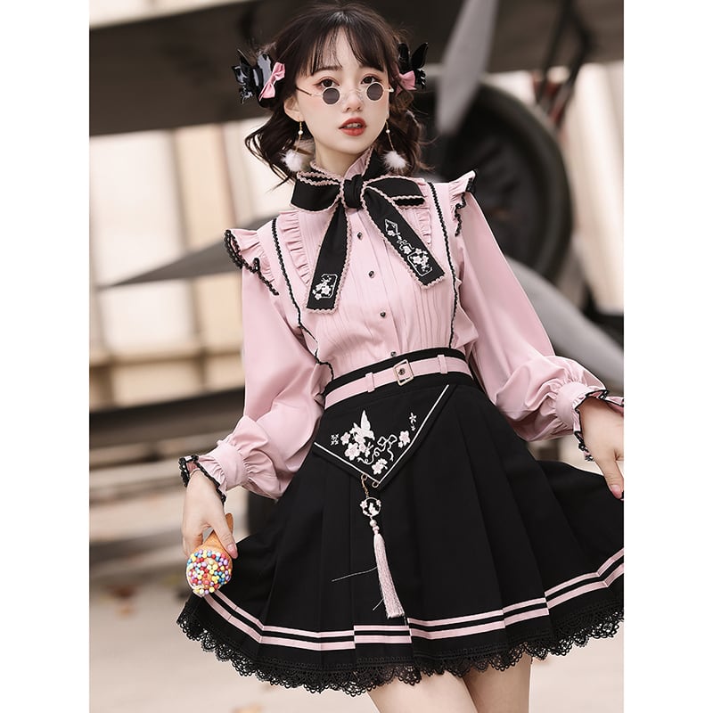 [Kanru First Series] ★Chinese style setup Single item order★ Shirt or Skirt Lolita Cute Pink Black