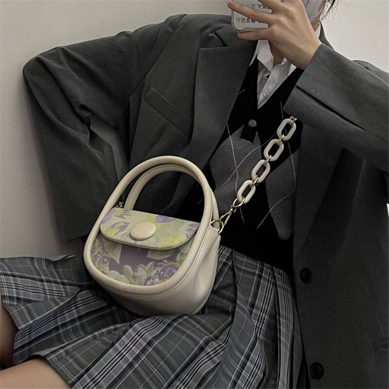 [DAZE &amp; ERPANG series] ★Shoulder bag★ 2color oil painting style floral pattern cute date commuting OL office