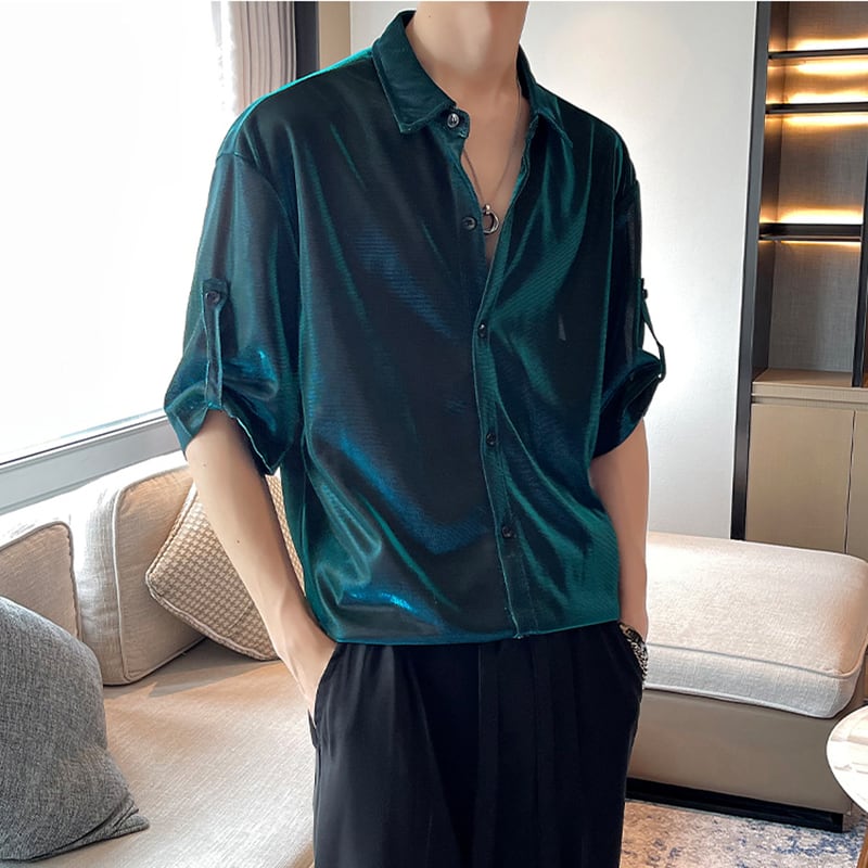 [SIJIQING Series]★Shirt★ 4color Tops Unisex Men's Fashion Green Purple Gray White