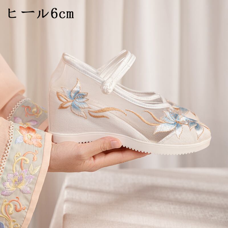 【BULUOYIシリーズ】★刺繍靴★ 2color ヒール3cm ヒール6cm サイズ34-40 シューズ お靴 チャイナ風靴 夏 薄い レトロ 涼しい