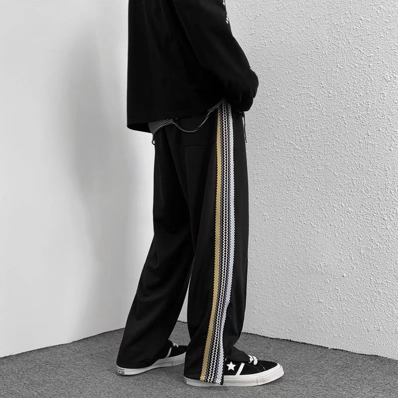 [Leonbinno Series] ★Pants★ Newly added brushed lining type Casual pants Slit Vertical stripes Striped pattern Black Black ML XL 2XL