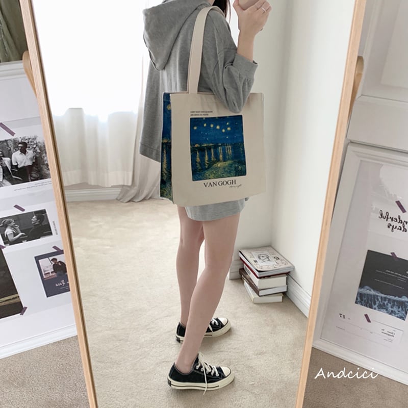 [Andcici Series]★Bag★ Tote bag, backpack, large capacity, date, floral pattern, oil painting style, sky, blue, commuting to work or school