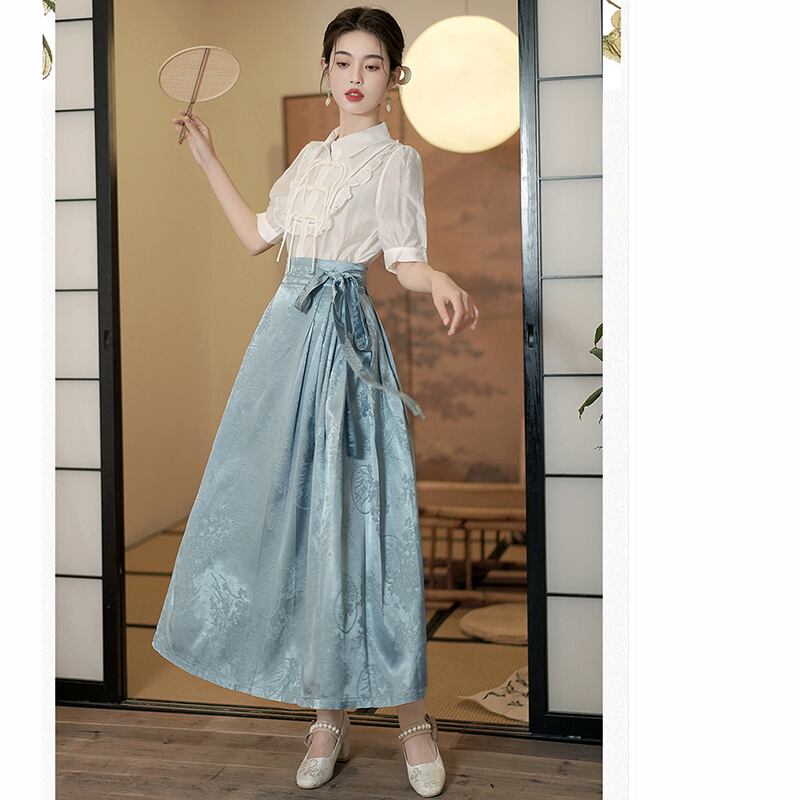 [QIYC Series] ★Chinese style skirt★ Bottoms Maki skirt Hanfu skirt Shinjeongshi Blue Blue Easy to match