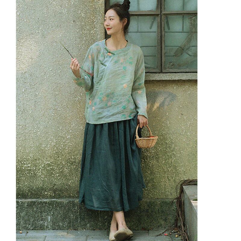 [MANMAN Series]★Chinese style shirt★ Tops, Chinese clothes, Tang clothes, floral pattern, retro, temperament-enhancing print