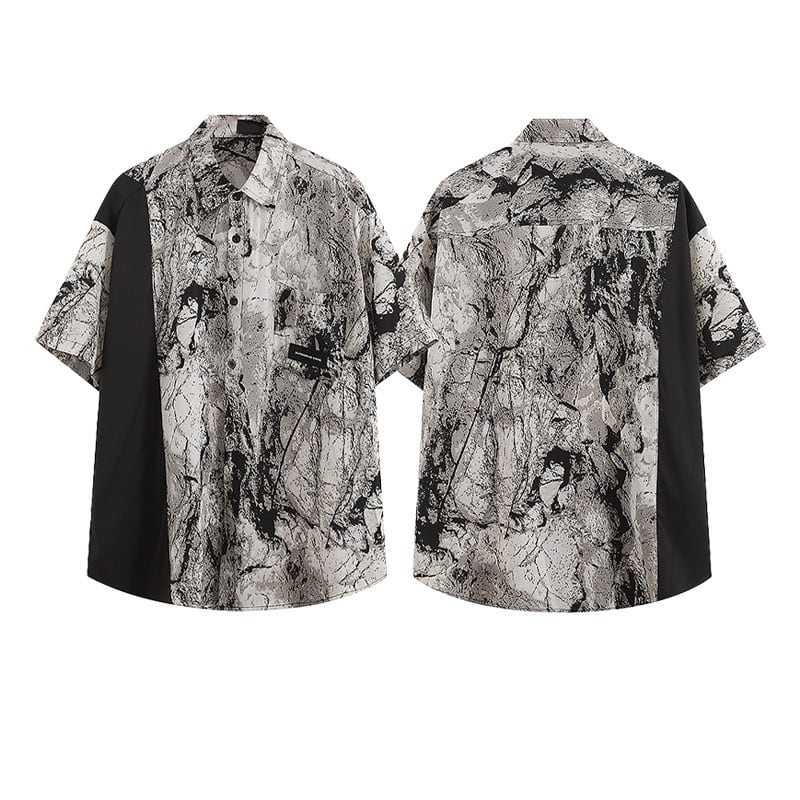 [BEAT BOY Series]★Shirt★ Ink pattern tops, short sleeve shirt, unisex, men's print, retro, casual