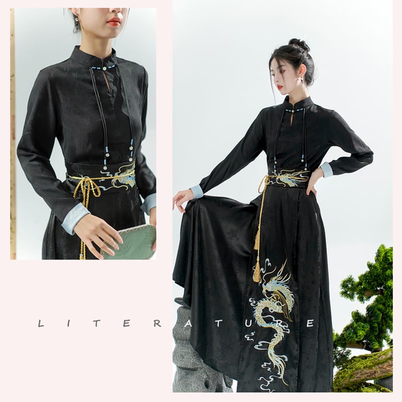 [BAIRIMENG Series]★Chinese style skirt★ Skirt Bottoms Hanfu skirt Black Black