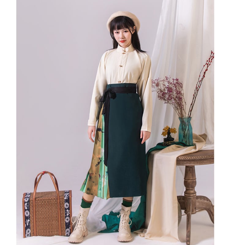 [Sangoku style series]★China style skirt★ Maki skirt Improved Chinese clothing Original Dark Green SML