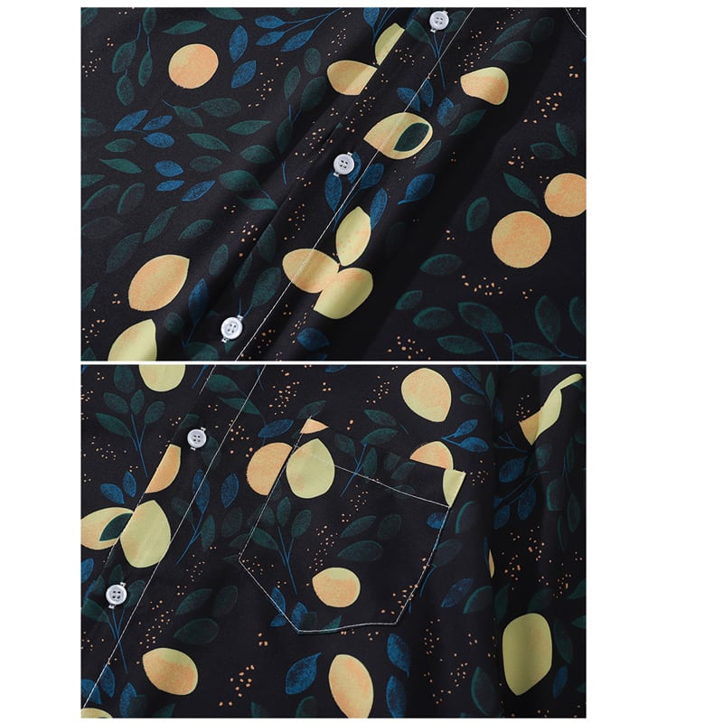 [TRAVEL ISSUANCE Series] ★Long Sleeve Shirt★ Floral Shirt Tops Print Black Blue Yellow Leaves ML XL 2XL Unisex Men's