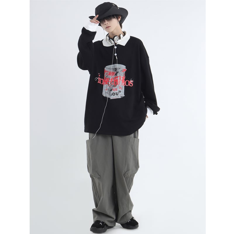 【Istudios シリーズ】★トップス★ 2color POLOネック ブラック ホワイト 黒 白 長袖トップス 春服 S M L XL