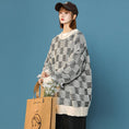 Load image into Gallery viewer, [Ushiomiomi Series] ★Sweater★ 3color Knit Tops Unisex Men's Plaid Pattern Gray Green Black
