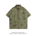 Load image into Gallery viewer, [HTTAOSUP Series]★Shirt with tie★ 3color tops, short sleeve shirt, floral pattern shirt, unisex, men's brown, green, beige
