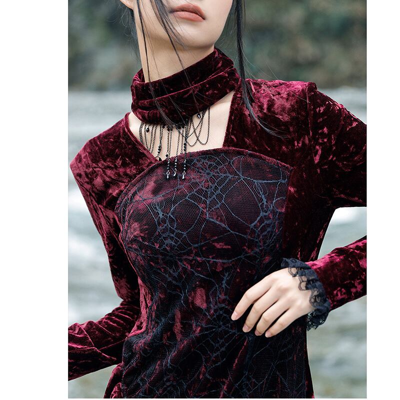 [Daiseiryusu Series] ★China style dress★ Long length velvet wine red red original retro