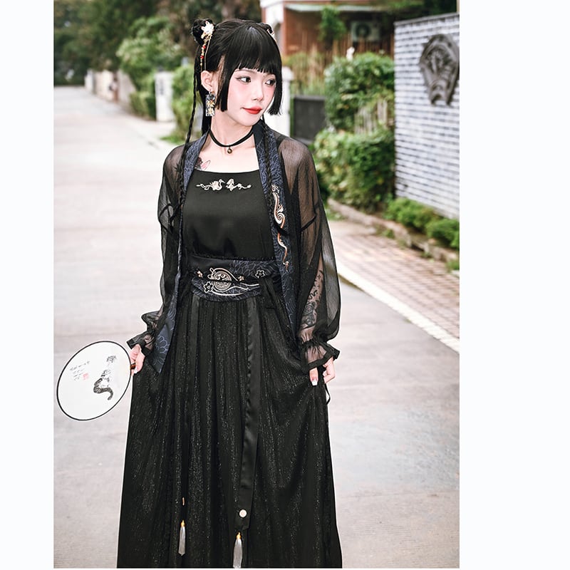 [Ancient monster house---Oryu series] ★China style skirt★ Hanfu dress Black Black ML Cute Original