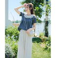 Load image into Gallery viewer, [Shirasu Series] ★Tops★ T-shirt, short sleeve, denim, cute, ladies, date, improves temperament, easy to match, summer clothes, blue, blue
