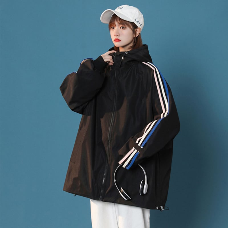 [GEBOXUAN series] ★Jacket★ 3color outerwear unisex men's vertical striped sports style casual