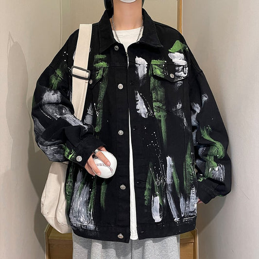 [YESE Series] ★Jacket★ 2color Denim Outerwear Graffiti Unisex Men's Stylish Spring Clothes Black White