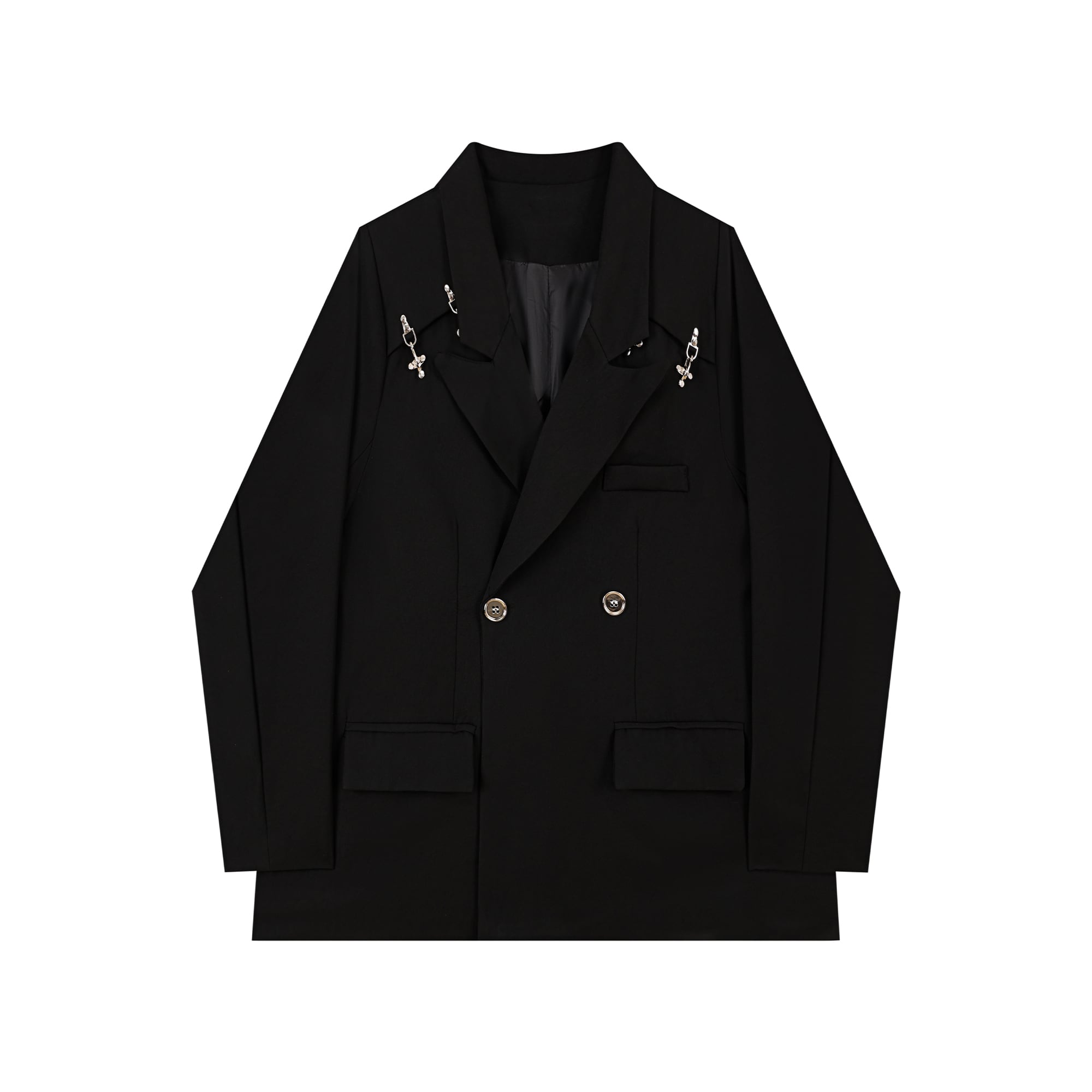 [LHSEN Series]★Blazer★ Outerwear Harajuku style Casual Unique Easy to match Black Black ML XL