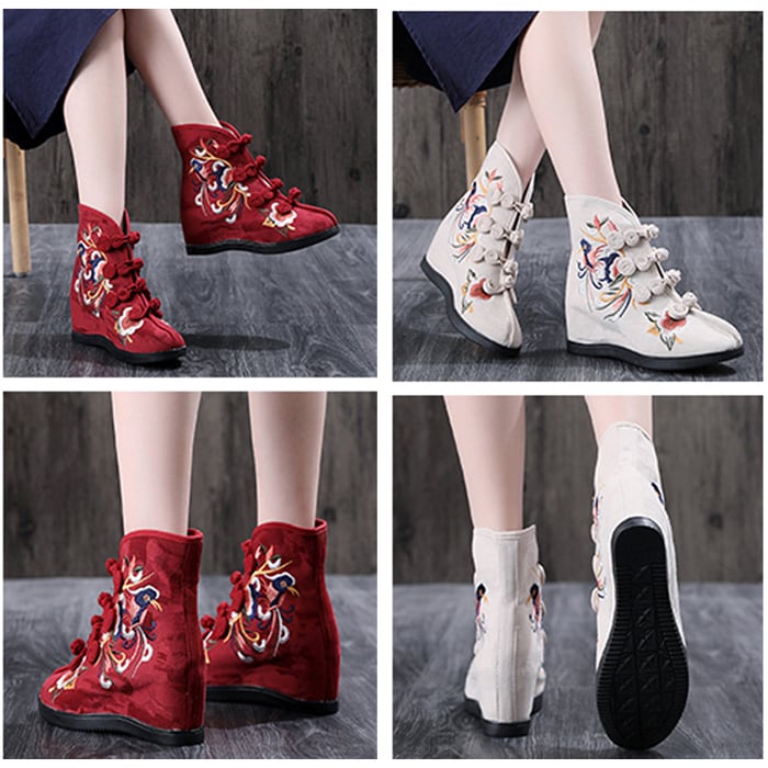 Women's Boots Tang Suit Hanfu Shoes Chinese Shoes 4 Colors Selection Size 34-41 Heel 5cm Black Red Beige Pink