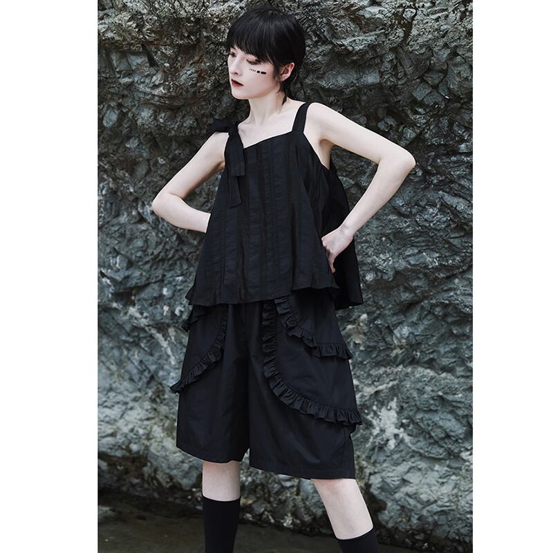 [Daiseiryusu Series] ★Shorts★ Short pants, pants, bottoms, cotton, easy to match, with design, black