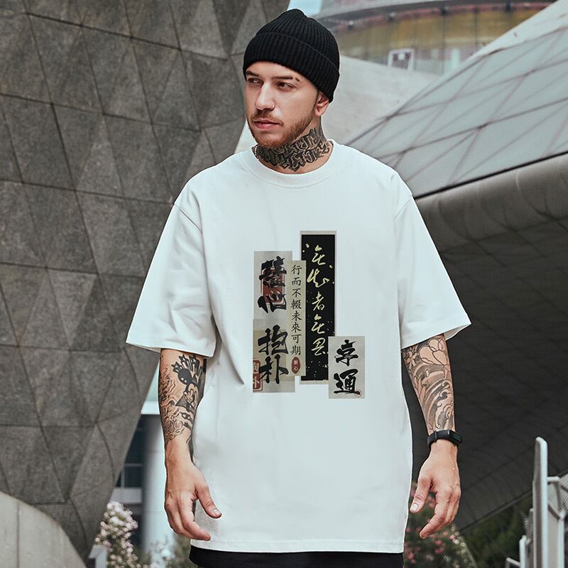 [Xrfdv series]★China style T-shirt★ Tops 2color Unisex Men's Large size Letter pattern Cotton