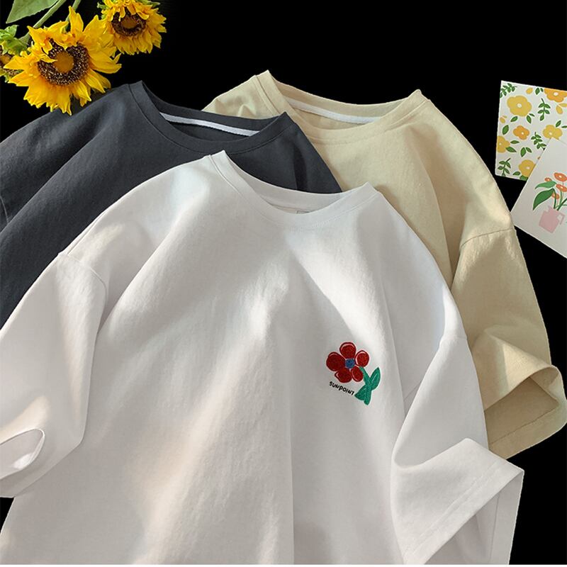 [SENSU Series] ★Short sleeve T-shirt★ 3color tops unisex men's T-shirt cotton simple flower