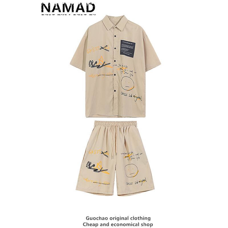 [NAMAD Series]★Setup★ 3color shirt + shorts unisex thin black light brown gray