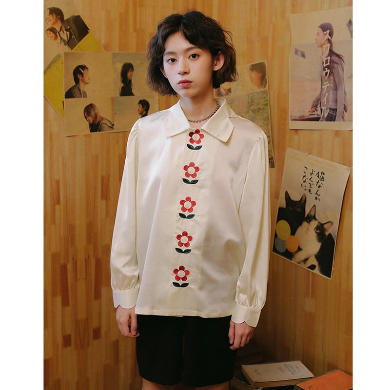 [Yangji Dream Series]★Shirt★ Tops Embroidery Original Retro Temperament Enhancement Long Sleeve Shirt Floral Pattern SM