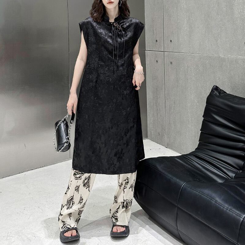 [YIDAO Series] ★China-style dress★ Chinese dress Black Black improved cheongsam dress Slit