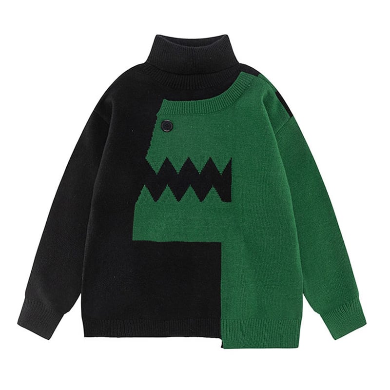 [CHAOJIEQU Series]★Sweater★ 3color Unisex Men's Dinosaur Animal Color Scheme High Neck Black Green Pink ML XL 2XL