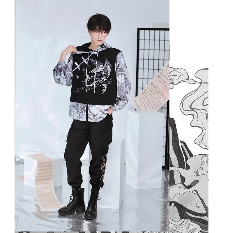 [Kyoto Series]★China style pants★ Embroidered black black unisex casual pants SML XL 2XL