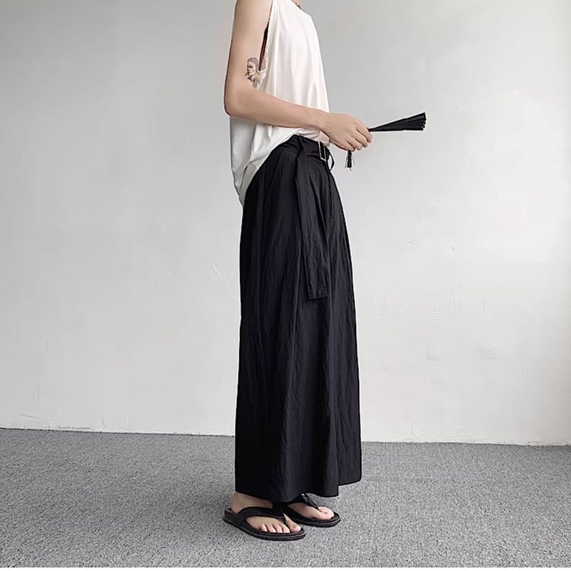 [DISHENHU Series]★China style trousers★Bottoms Gaucho pants Eight-quarter length Nine-quarter length Unisex Men's Black Black