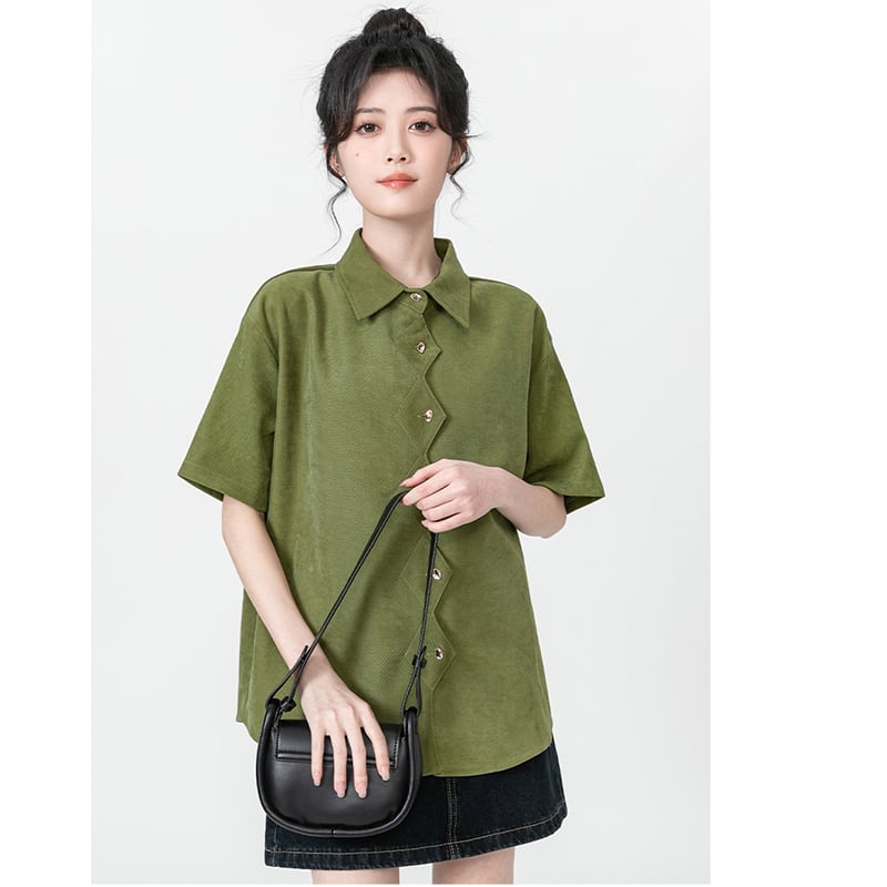 [WEIWU Series]★Shirt★ Tops Designed Women's Short Sleeve Fashion SML Green Green