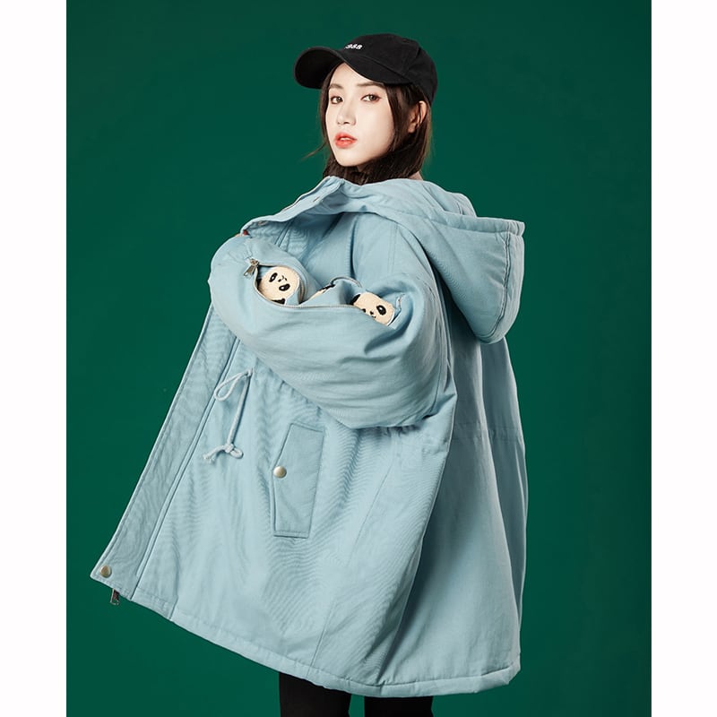 [YICHAN Series]★Winter Coat★ 3color Outer Panda with Hat Winter Clothes Cotton Coat Black Beige Blue